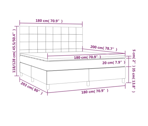 Cama box spring con colchón tela gris claro 180x200 cm