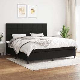 Cama box spring con colchón tela negro 200x200 cm