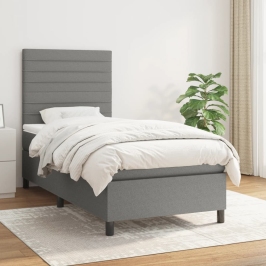 Cama box spring con colchón tela gris oscuro 80x200 cm