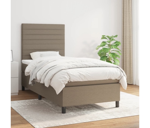 Cama box spring con colchón tela gris taupe 80x200 cm