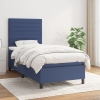 Cama box spring con colchón tela azul 80x200 cm