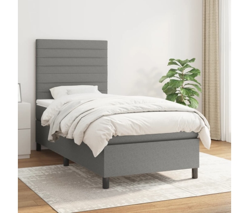 Cama box spring con colchón tela gris oscuro 90x190 cm