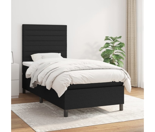 Cama box spring con colchón tela negro 90x190 cm