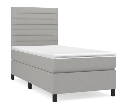 Cama box spring con colchón tela gris claro 90x200 cm