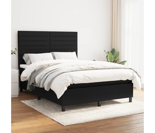 Cama box spring con colchón tela negro 140x190 cm