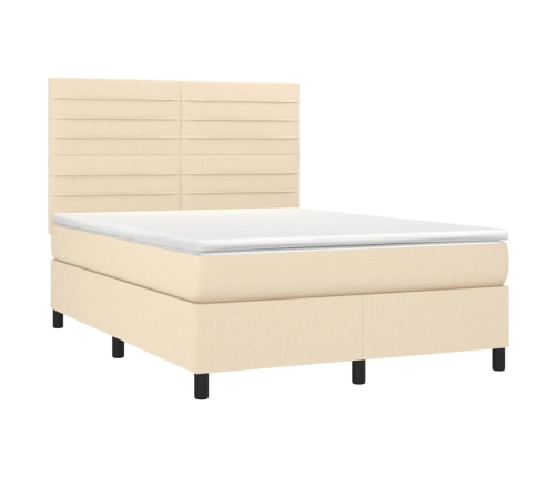 Cama box spring con colchón tela color crema 140x190 cm