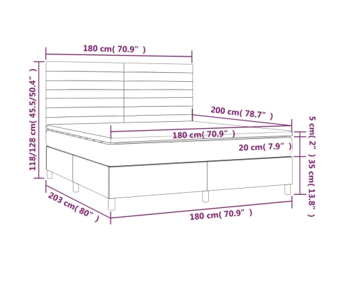 Cama box spring con colchón tela gris claro 180x200 cm