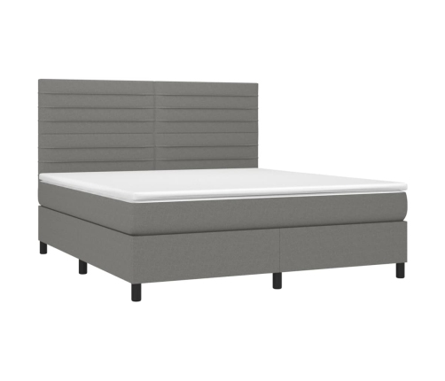 Cama box spring con colchón tela gris oscuro 180x200 cm