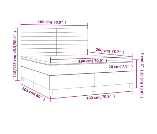 Cama box spring con colchón tela color crema 180x200 cm