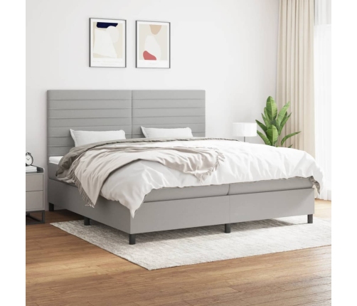 Cama box spring con colchón tela gris claro 200x200 cm