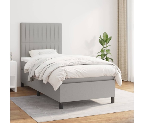 Cama box spring con colchón tela gris claro 90x190 cm