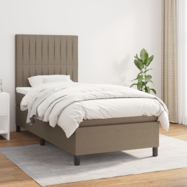 Cama box spring con colchón tela gris taupe 90x190 cm