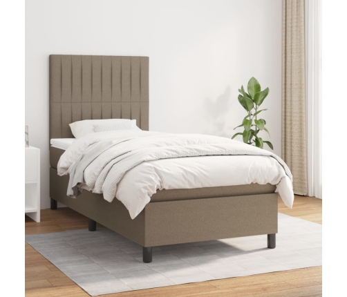 Cama box spring con colchón tela gris taupe 90x190 cm