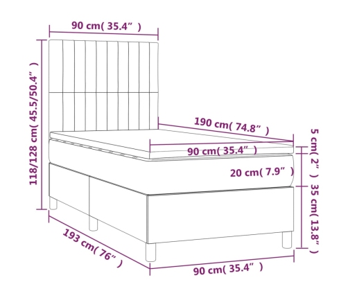 Cama box spring con colchón tela color crema 90x190 cm