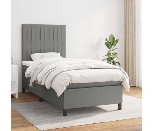 Cama box spring con colchón tela gris oscuro 90x200 cm
