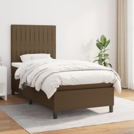 Cama box spring con colchón tela marrón oscuro 90x200 cm