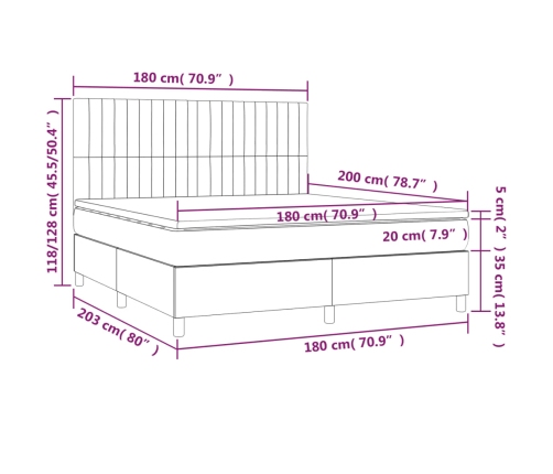 Cama box spring con colchón tela gris oscuro 180x200 cm