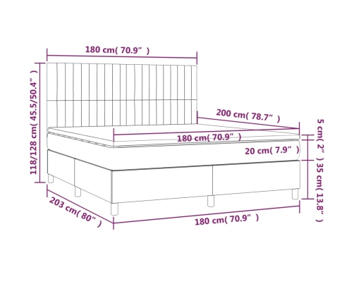 Cama box spring con colchón tela color crema 180x200 cm