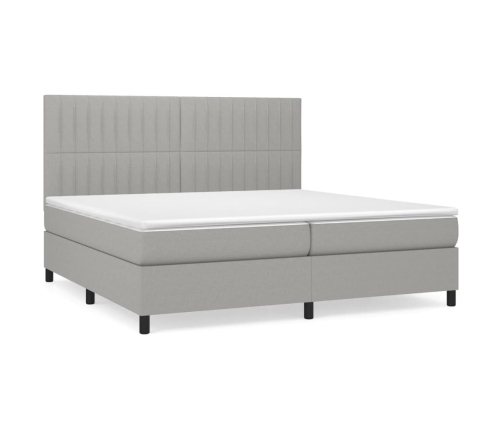 Cama box spring con colchón tela gris claro 200x200 cm