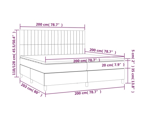 Cama box spring con colchón tela gris claro 200x200 cm