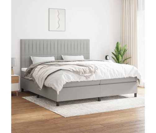 Cama box spring con colchón tela gris claro 200x200 cm