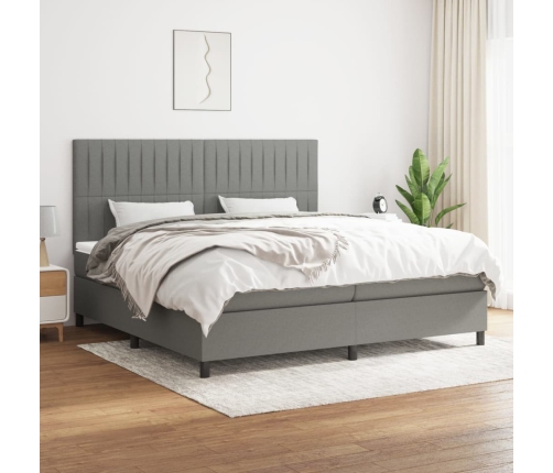 Cama box spring con colchón tela gris oscuro 200x200 cm