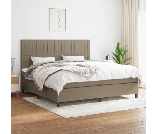 Cama box spring con colchón tela gris taupe 200x200 cm
