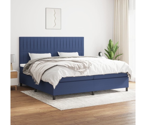 Cama box spring con colchón tela azul 200x200 cm