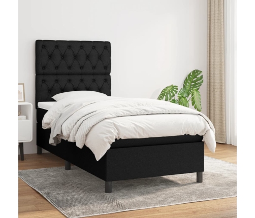 Cama box spring con colchón tela negro 80x200 cm