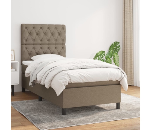 Cama box spring con colchón tela gris taupe 80x200 cm