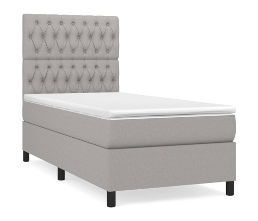 Cama box spring con colchón tela gris claro 90x190 cm