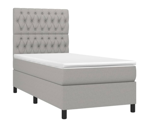 Cama box spring con colchón tela gris claro 90x190 cm