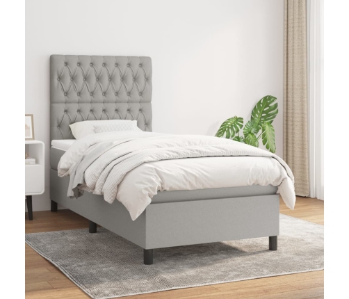 Cama box spring con colchón tela gris claro 90x190 cm