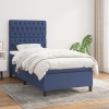 Cama box spring con colchón tela azul 90x190 cm