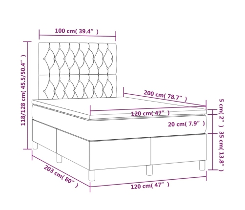 Cama box spring con colchón tela marrón oscuro 120x200 cm