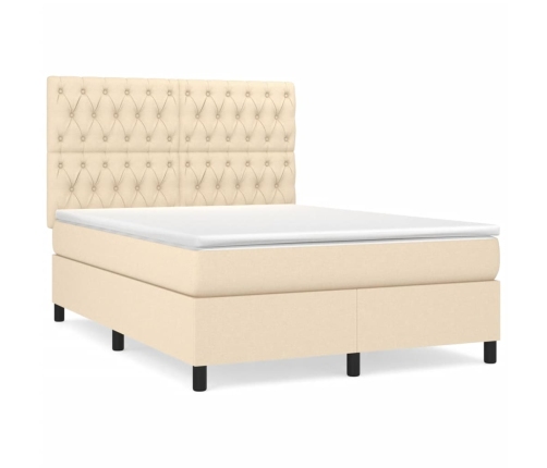 Cama box spring con colchón tela color crema 140x190 cm