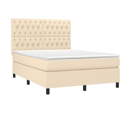 Cama box spring con colchón tela color crema 140x190 cm