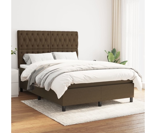 vidaXL Cama box spring con colchón tela marrón oscuro 140x200 cm