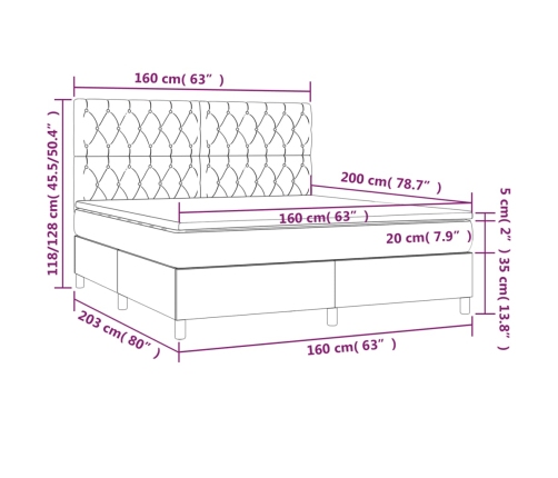 Cama box spring con colchón tela gris claro 160x200 cm