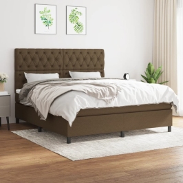 Cama box spring con colchón tela marrón oscuro 160x200 cm