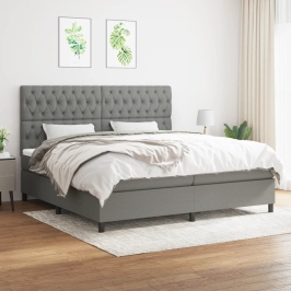 Cama box spring con colchón tela gris oscuro 200x200 cm