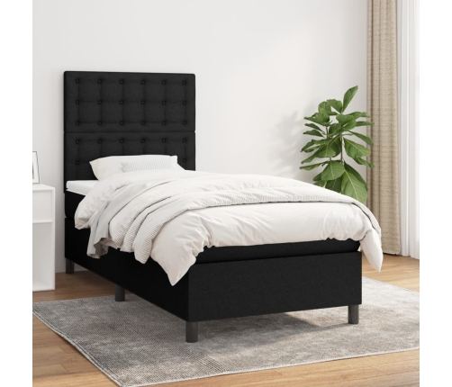 Cama box spring con colchón tela negro 80x200 cm