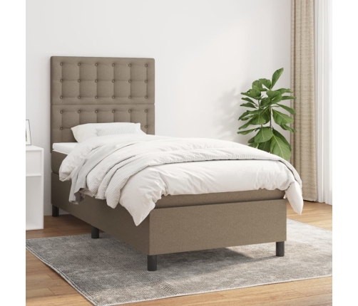 Cama box spring con colchón tela gris taupe 80x200 cm