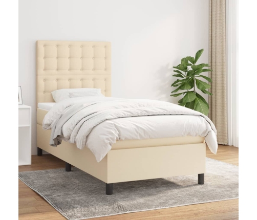 Cama box spring con colchón tela color crema 80x200 cm