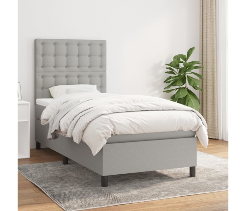 Cama box spring con colchón tela gris claro 100x200 cm