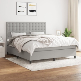 Cama box spring con colchón tela gris claro 180x200 cm