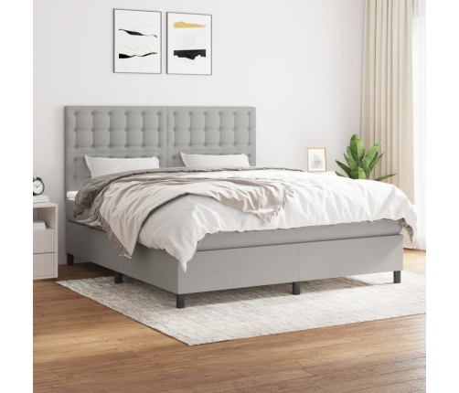 Cama box spring con colchón tela gris claro 180x200 cm