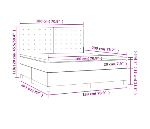 Cama box spring con colchón tela marrón oscuro 180x200 cm