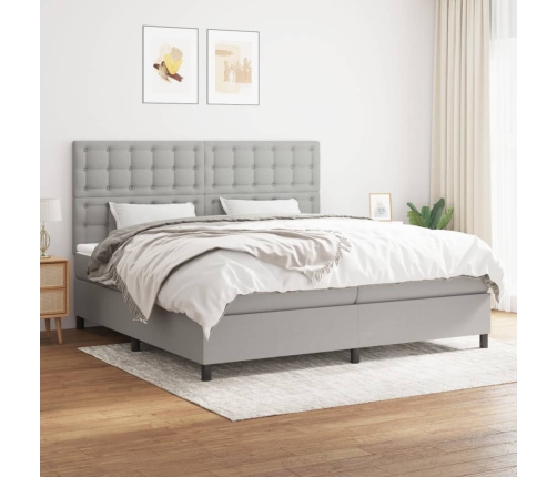 Cama box spring con colchón tela gris claro 200x200 cm