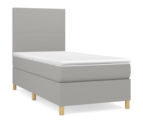 Cama box spring con colchón tela gris claro 80x200 cm